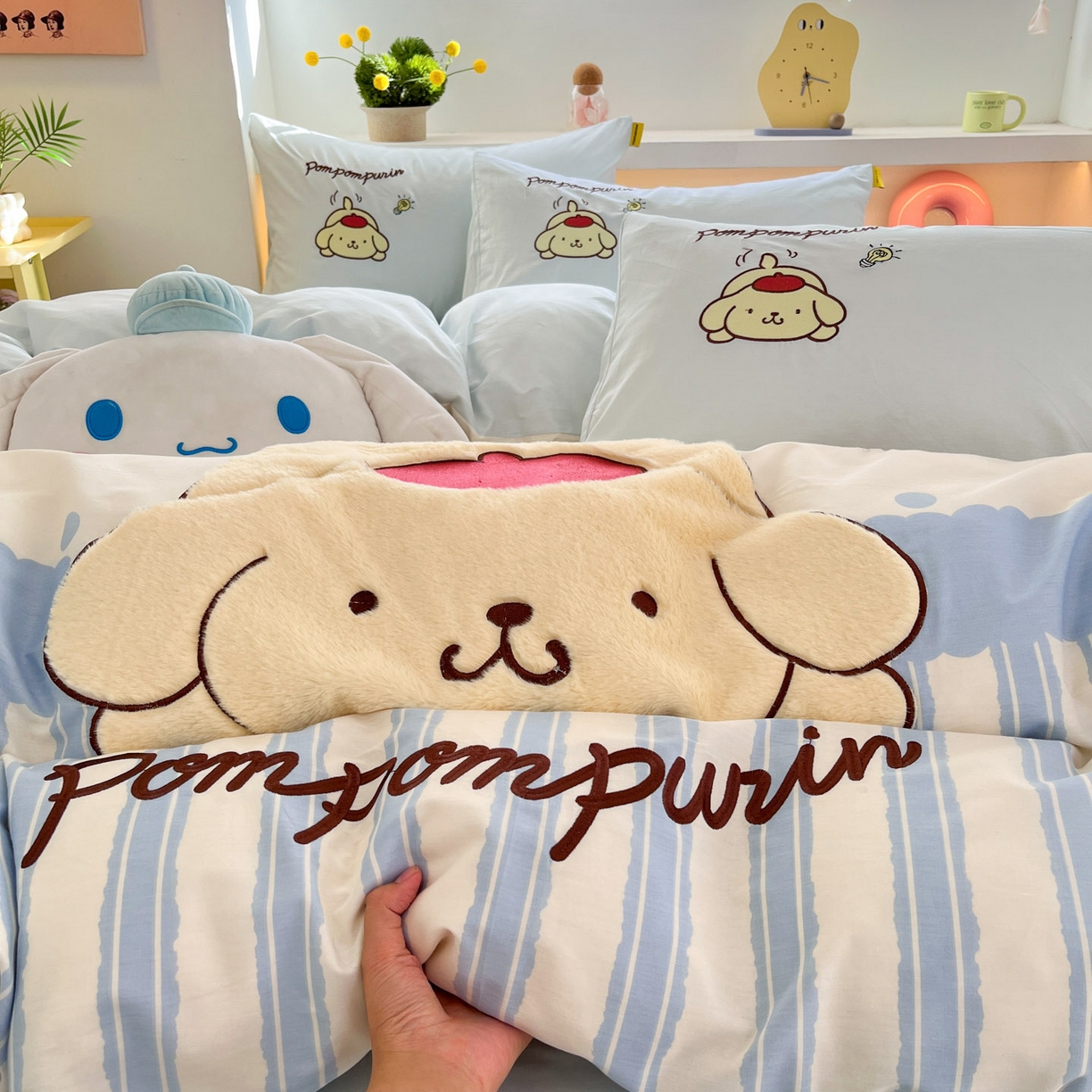 91家纺网 家纺一手货源 找家纺 金爱家 2026新款纯棉三丽鸥毛巾绣四件套 棉毛巾绣-布丁恰恰狗