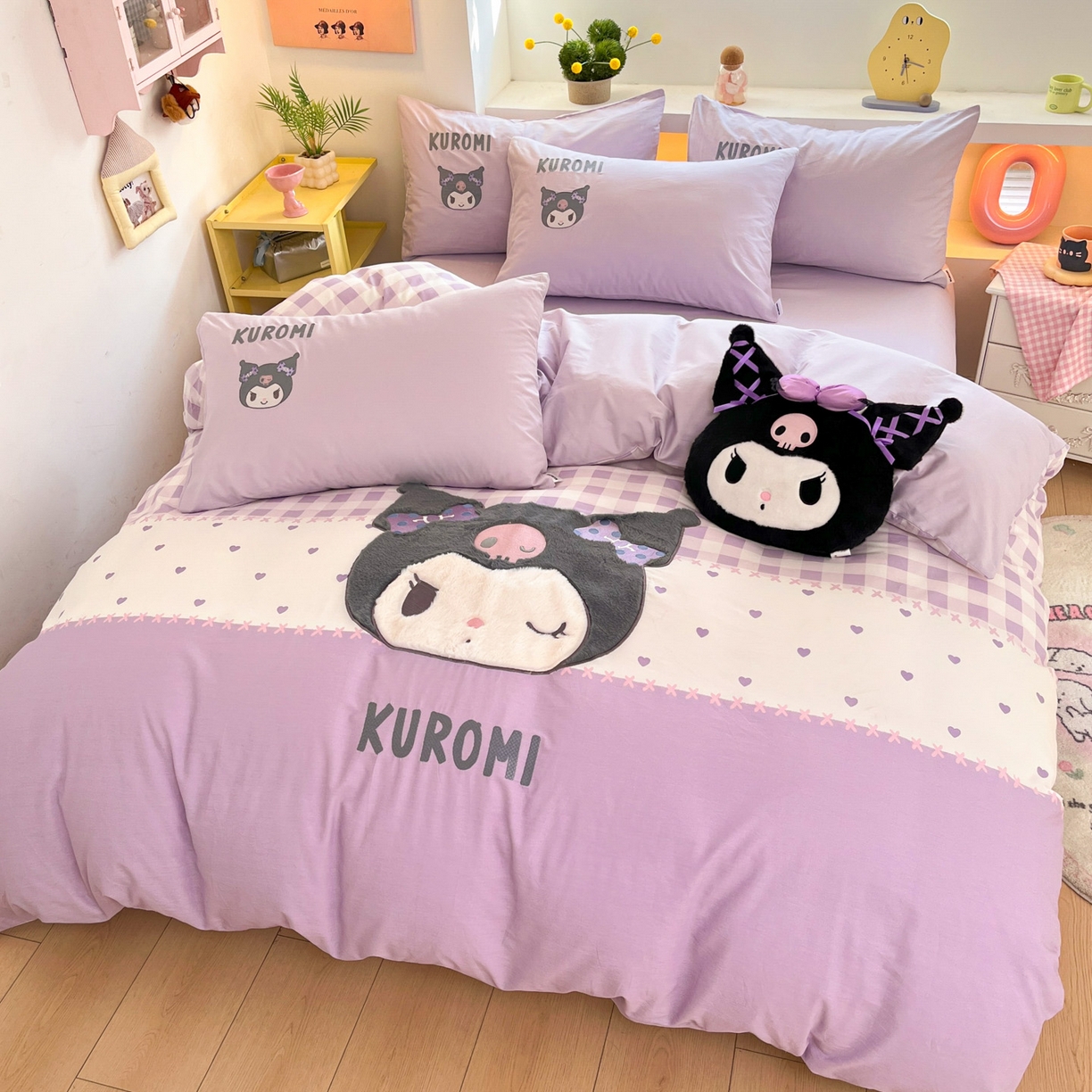 91家纺网 家纺一手货源 找家纺 金爱家 2026新款纯棉三丽鸥毛巾绣四件套 棉毛巾绣-呆萌库洛米