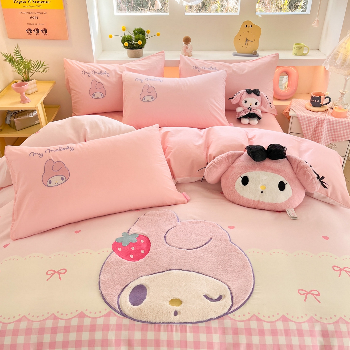 91家纺网 家纺一手货源 找家纺 金爱家 2026新款纯棉三丽鸥毛巾绣四件套 棉毛巾绣-萌萌美乐蒂