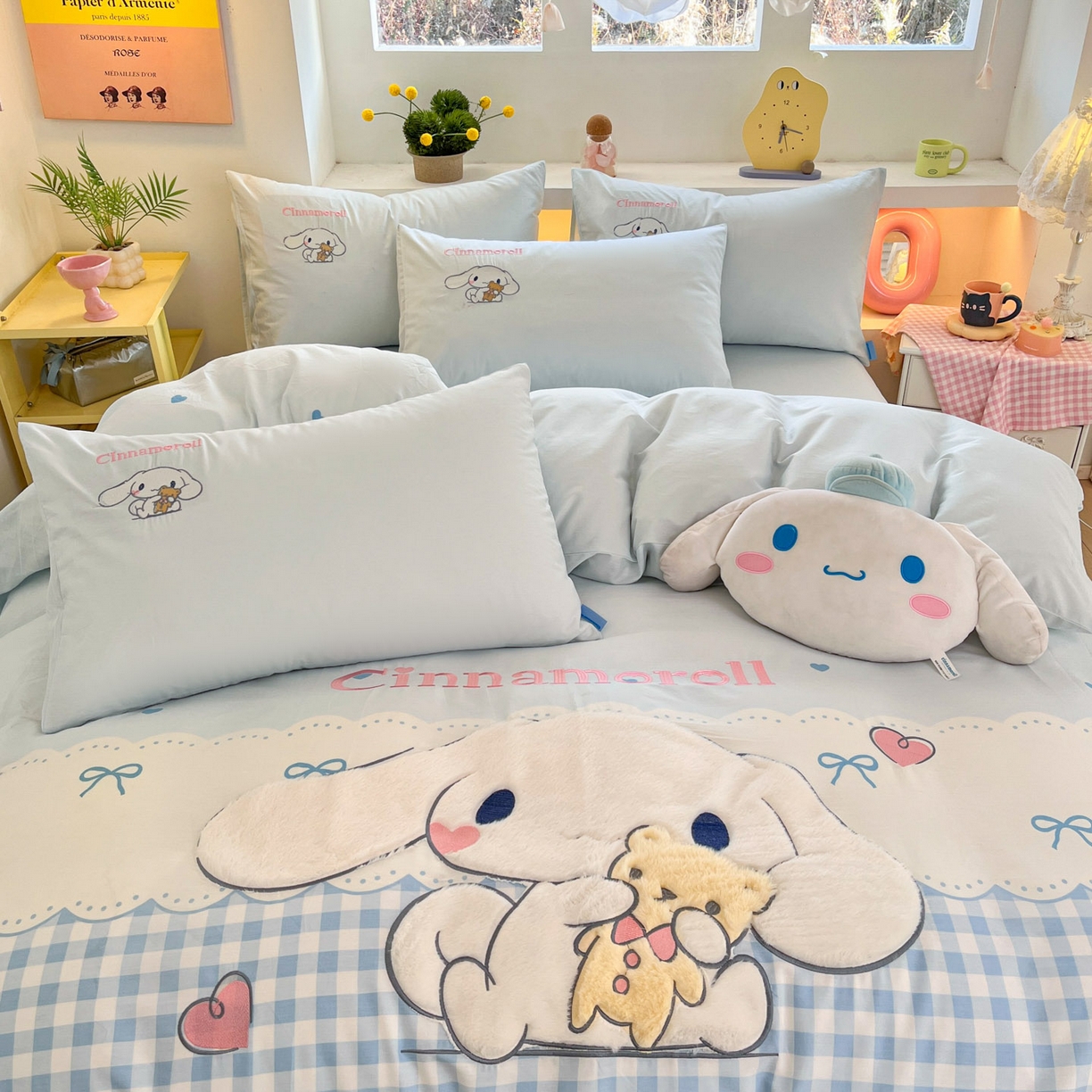 91家纺网 家纺一手货源 找家纺 金爱家 2026新款纯棉三丽鸥毛巾绣四件套 棉毛巾绣-开心大耳狗