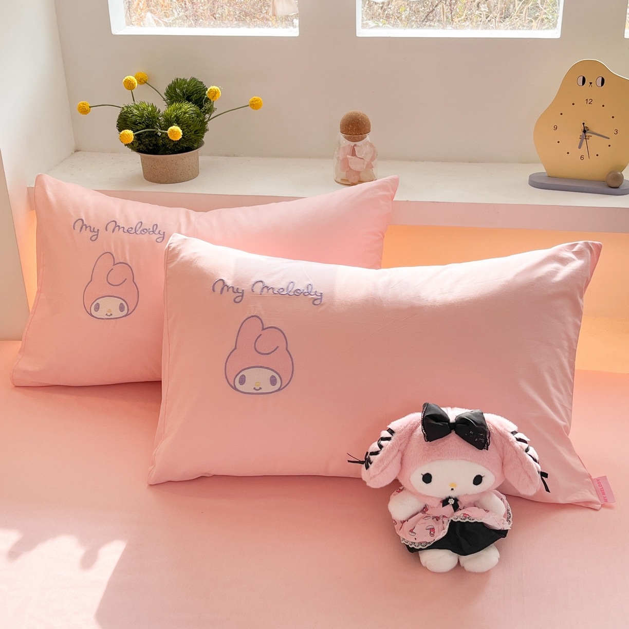 91家纺网 家纺一手货源 找家纺 金爱家 2026新款纯棉三丽鸥毛巾绣四件套 棉毛巾绣-萌萌美乐蒂