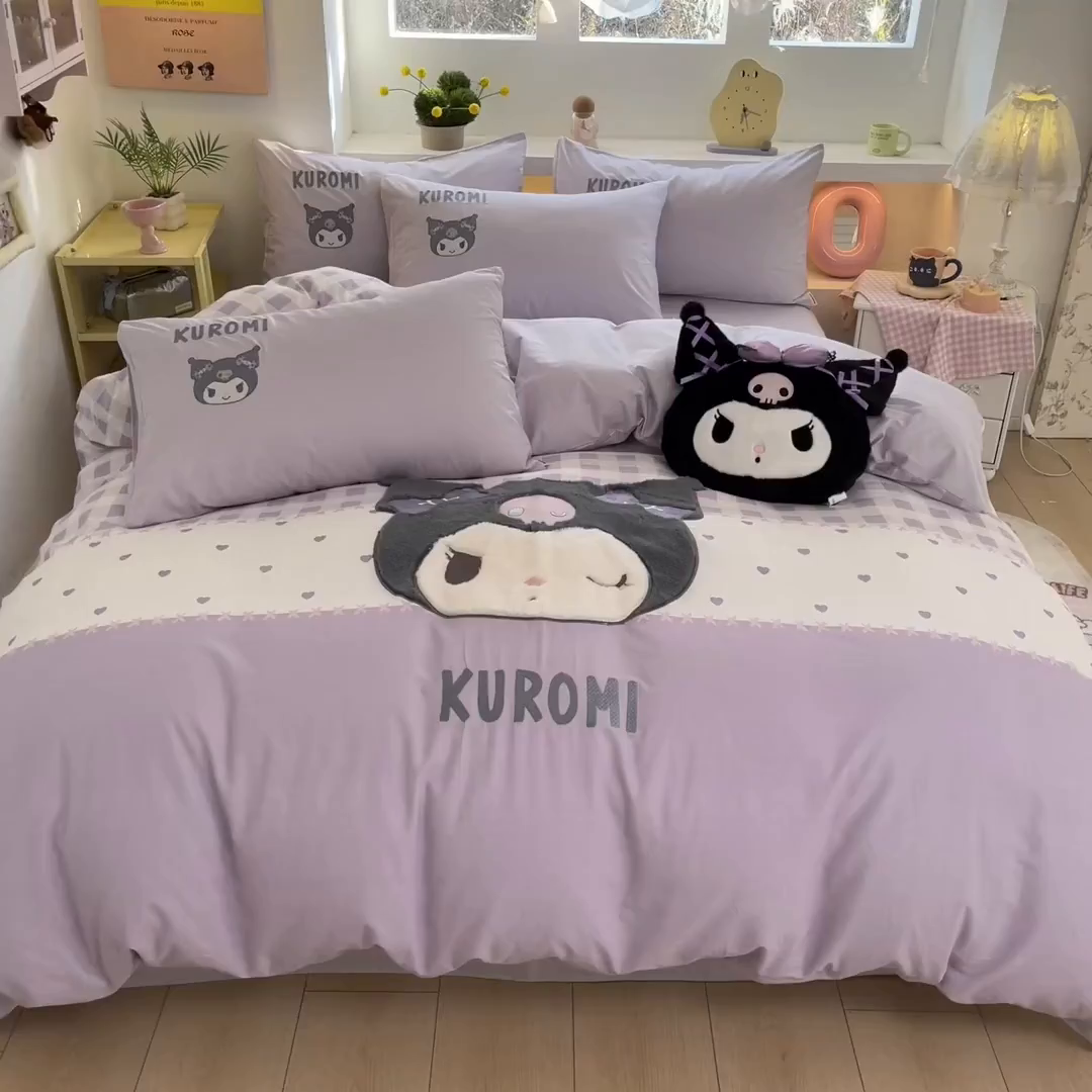 91家纺网 家纺一手货源 找家纺 金爱家 2026新款纯棉三丽鸥毛巾绣四件套 棉毛巾绣-呆萌库洛米