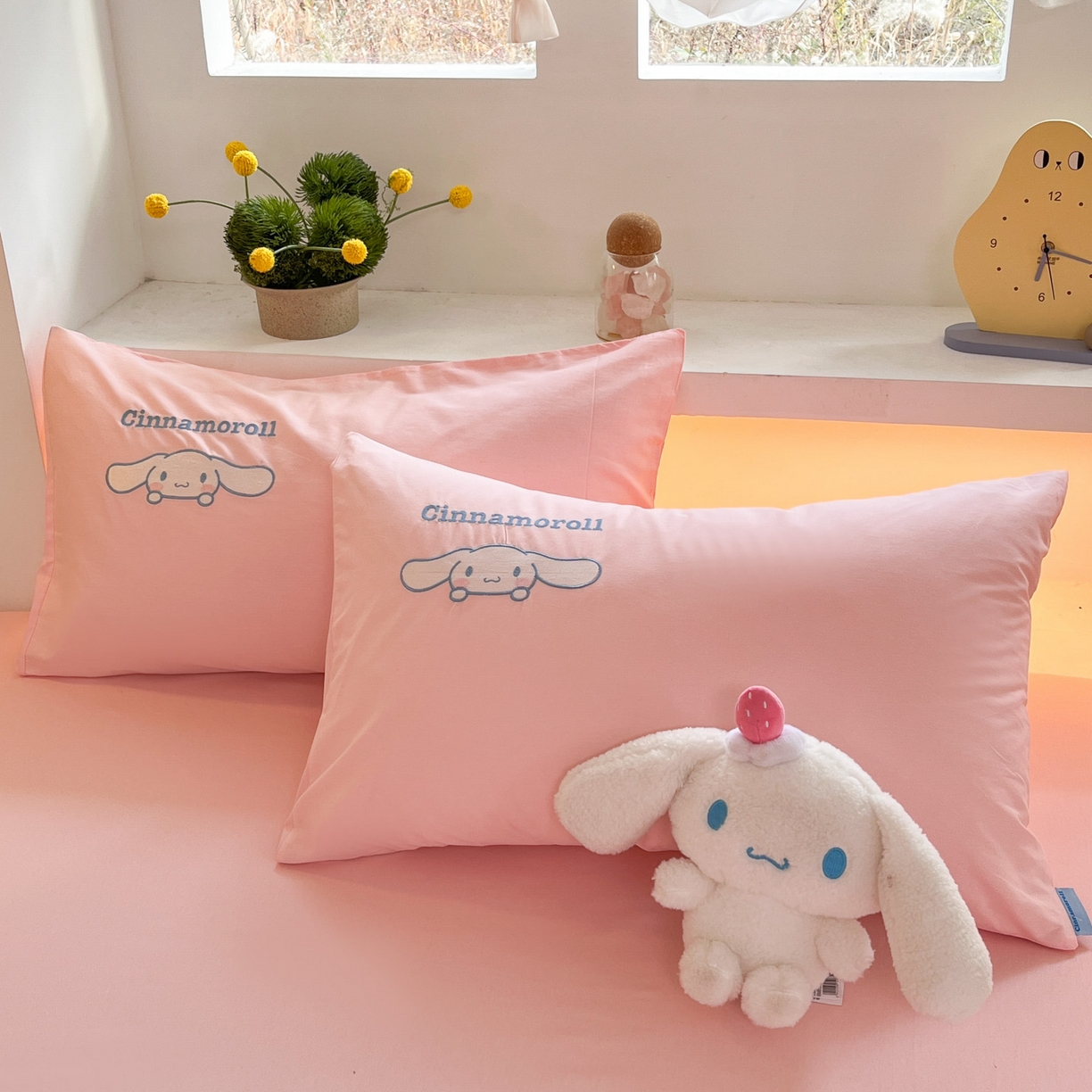 91家纺网 家纺一手货源 找家纺 金爱家 2026新款纯棉三丽鸥毛巾绣四件套 棉毛巾绣-粉红大耳狗