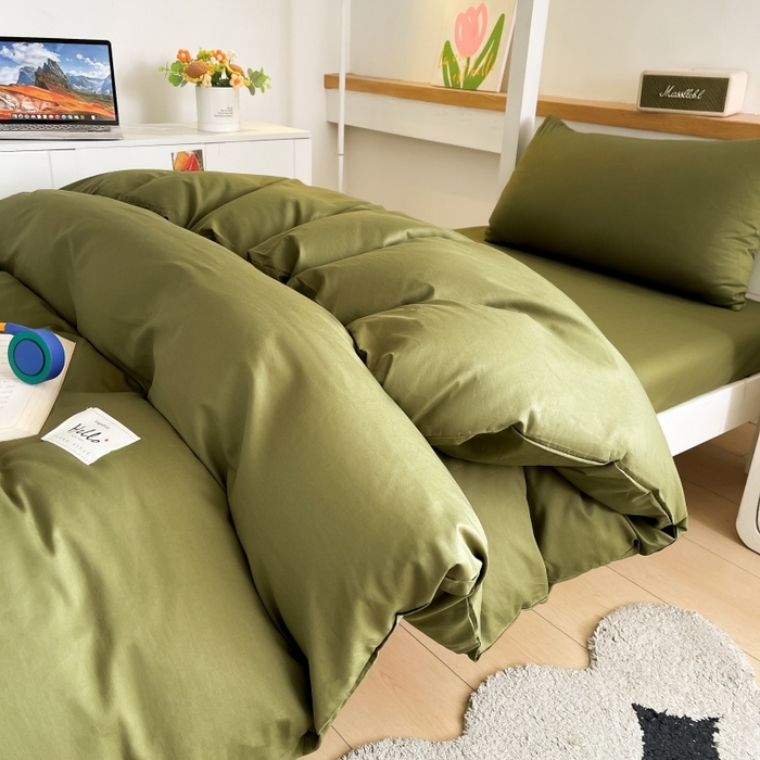 91家纺网 家纺一手货源 找家纺 友承家纺 2026最新款床上用品被套单件冬季纯水洗棉被罩学生宿舍单人150x200x230cm双人磨毛被单 军绿