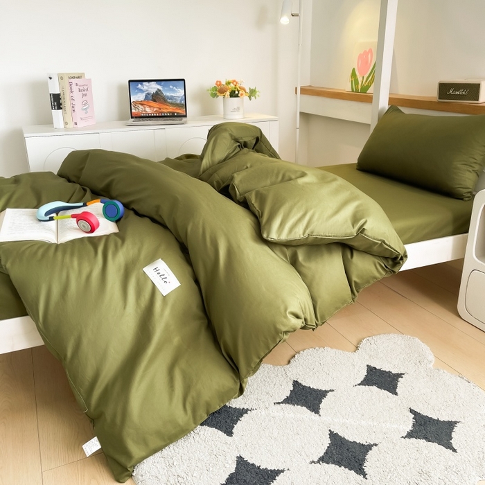 91家纺网 家纺一手货源 找家纺 友承家纺 2026最新款床上用品被套单件冬季纯水洗棉被罩学生宿舍单人150x200x230cm双人磨毛被单 军绿