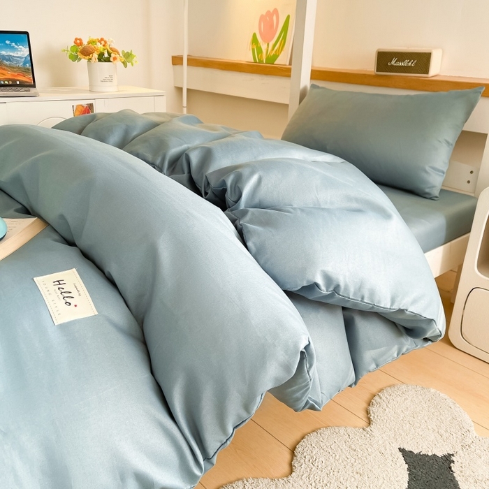 91家纺网 家纺一手货源 找家纺 友承家纺 2026最新款床上用品被套单件冬季纯水洗棉被罩学生宿舍单人150x200x230cm双人磨毛被单 浅兰灰