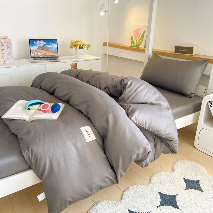 91家纺网 家纺一手货源 找家纺 友承家纺 2026最新款床上用品被套单件冬季纯水洗棉被罩学生宿舍单人150x200x230cm双人磨毛被单 浅灰
