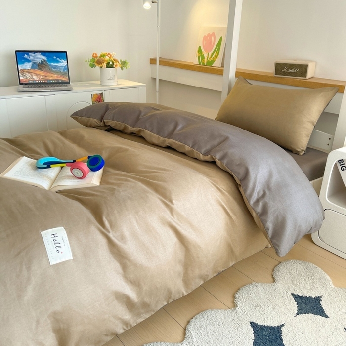 91家纺网 家纺一手货源 找家纺 友承家纺 2026最新款床上用品被套单件冬季纯水洗棉被罩学生宿舍单人150x200x230cm双人磨毛被单 浅咖