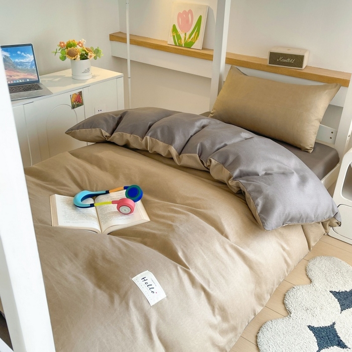 91家纺网 家纺一手货源 找家纺 友承家纺 2026最新款床上用品被套单件冬季纯水洗棉被罩学生宿舍单人150x200x230cm双人磨毛被单 浅咖