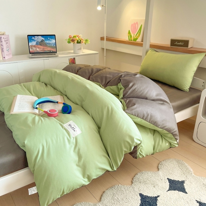 91家纺网 家纺一手货源 找家纺 友承家纺 2026最新款床上用品被套单件冬季纯水洗棉被罩学生宿舍单人150x200x230cm双人磨毛被单 抹茶绿