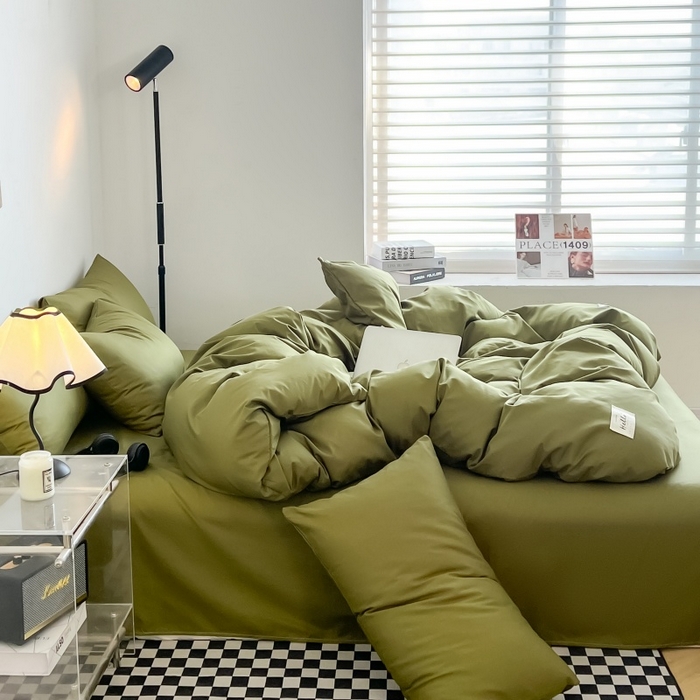 91家纺网 家纺一手货源 找家纺 友承家纺 2026新款床上用品被套单件冬季纯水洗棉被罩学生宿舍单人150x200x230cm双人磨毛被单 军绿