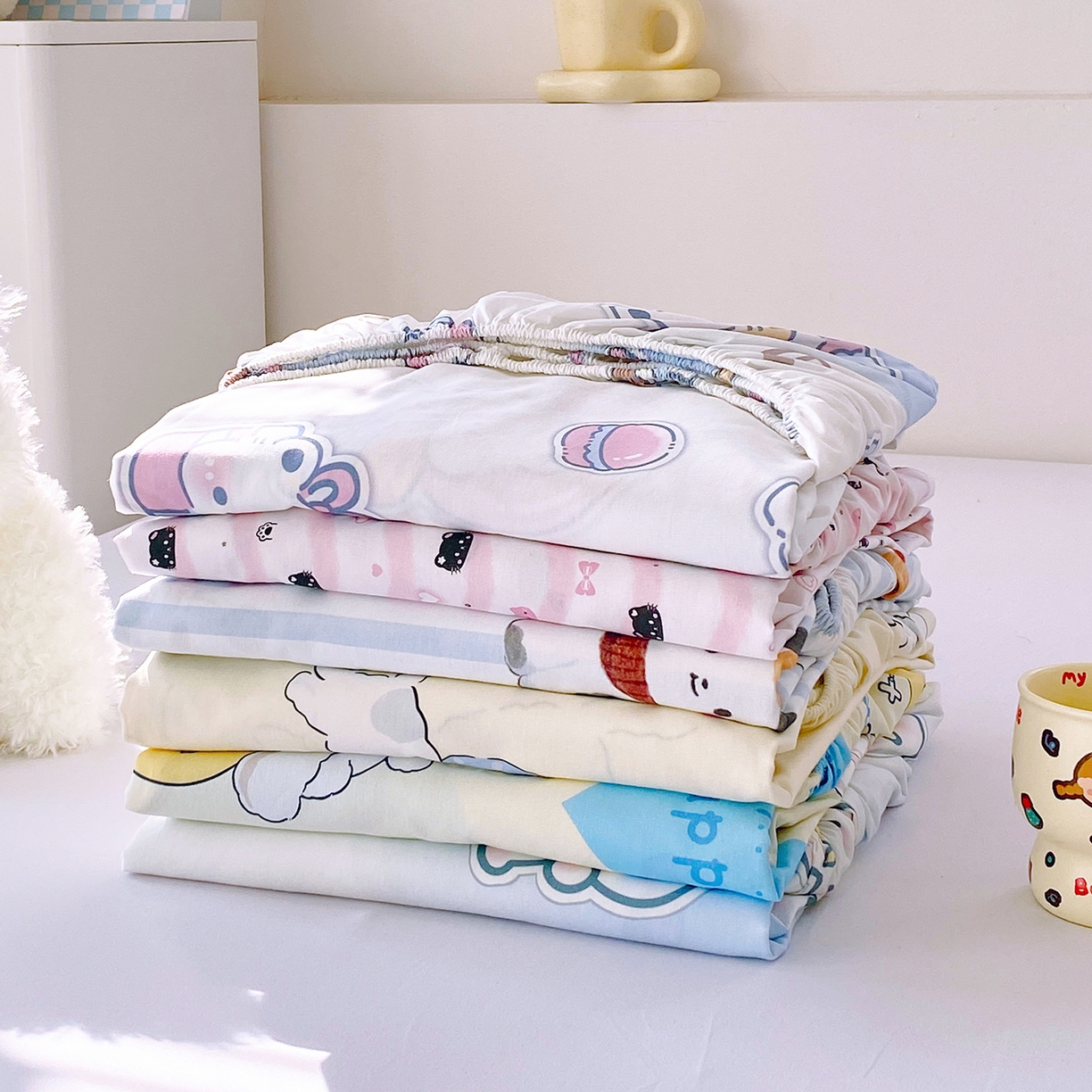 91家纺网 家纺一手货源 找家纺 小懒猪 2026新款全棉印花床笠 组合图仅供展示