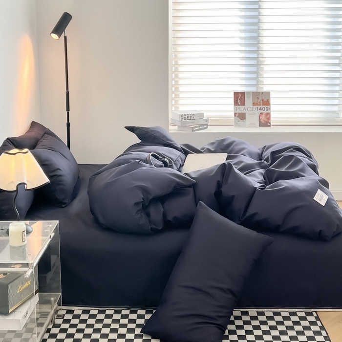 91家纺网 家纺一手货源 找家纺 友承家纺 2026新款四件套磨毛床单被套被罩简约纯色学生宿舍水洗棉3三件套床上用品4被套单件四季单独被罩 藏青