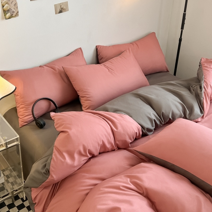 91家纺网 家纺一手货源 找家纺 友承家纺 2026新款四件套磨毛床单被套被罩简约纯色学生宿舍水洗棉3三件套床上用品4被套单件四季单独被罩 豆沙
