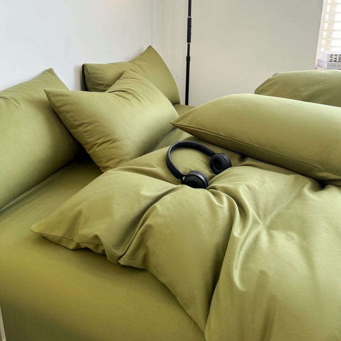 91家纺网 家纺一手货源 找家纺 友承家纺 2026新款四件套磨毛床单被套被罩简约纯色学生宿舍水洗棉3三件套床上用品4被套单件四季单独被罩 军绿