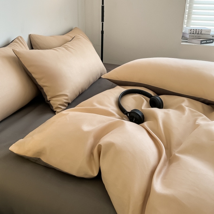 91家纺网 家纺一手货源 找家纺 友承家纺 2026新款四件套磨毛床单被套被罩简约纯色学生宿舍水洗棉3三件套床上用品4被套单件四季单独被罩 浅咖