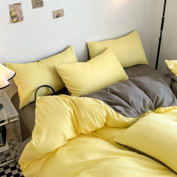 91家纺网 家纺一手货源 找家纺 友承家纺 2026新款四件套磨毛床单被套被罩简约纯色学生宿舍水洗棉3三件套床上用品4被套单件四季单独被罩 奶油黄