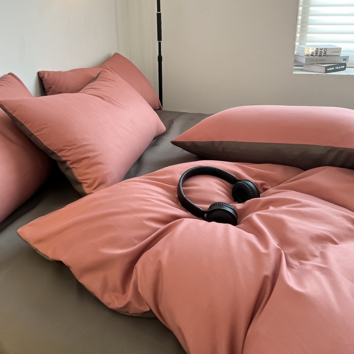91家纺网 家纺一手货源 找家纺 友承家纺 2026新款四件套磨毛床单被套被罩简约纯色学生宿舍水洗棉3三件套床上用品4被套单件四季单独被罩 豆沙