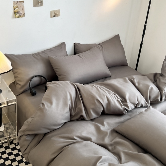 91家纺网 家纺一手货源 找家纺 友承家纺 2026新款四件套磨毛床单被套被罩简约纯色学生宿舍水洗棉3三件套床上用品4被套单件四季单独被罩 浅灰