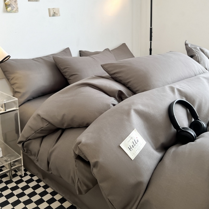 91家纺网 家纺一手货源 找家纺 友承家纺 2026新款四件套磨毛床单被套被罩简约纯色学生宿舍水洗棉3三件套床上用品4被套单件四季单独被罩 浅灰