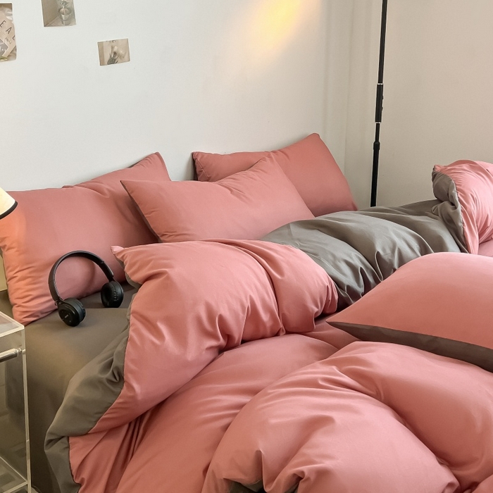 91家纺网 家纺一手货源 找家纺 友承家纺 2026新款四件套磨毛床单被套被罩简约纯色学生宿舍水洗棉3三件套床上用品4被套单件四季单独被罩 豆沙