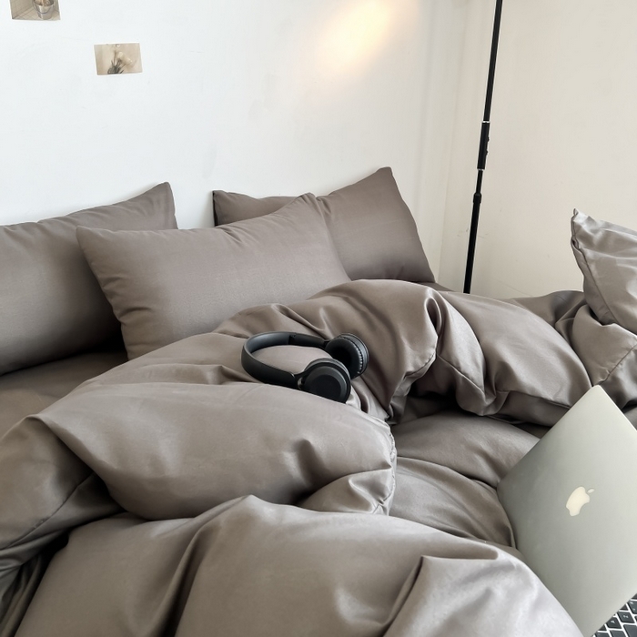 91家纺网 家纺一手货源 找家纺 友承家纺 2026新款四件套磨毛床单被套被罩简约纯色学生宿舍水洗棉3三件套床上用品4被套单件四季单独被罩 浅灰