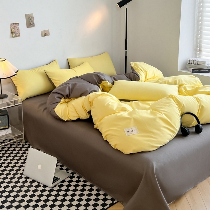 91家纺网 家纺一手货源 找家纺 友承家纺 2026新款四件套磨毛床单被套被罩简约纯色学生宿舍水洗棉3三件套床上用品4被套单件四季单独被罩 奶油黄