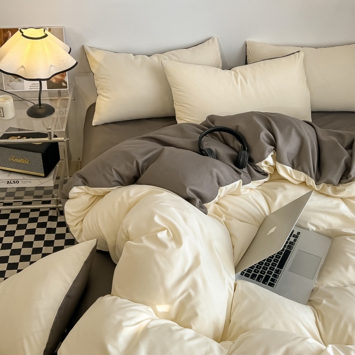 91家纺网 家纺一手货源 找家纺 友承家纺 2026新款四件套磨毛床单被套被罩简约纯色学生宿舍水洗棉3三件套床上用品4被套单件四季单独被罩 米黄