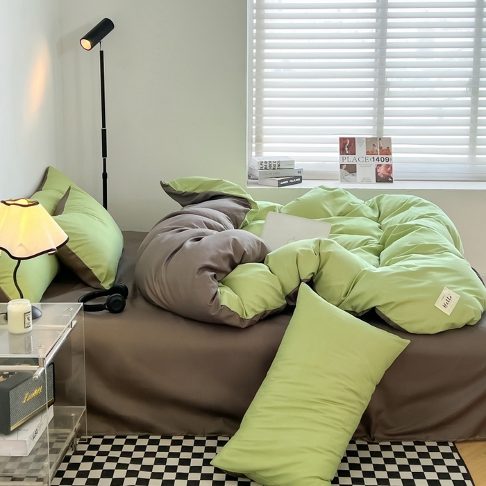 91家纺网 家纺一手货源 找家纺 友承家纺 2026新款四件套磨毛床单被套被罩简约纯色学生宿舍水洗棉3三件套床上用品4被套单件四季单独被罩 抹茶绿