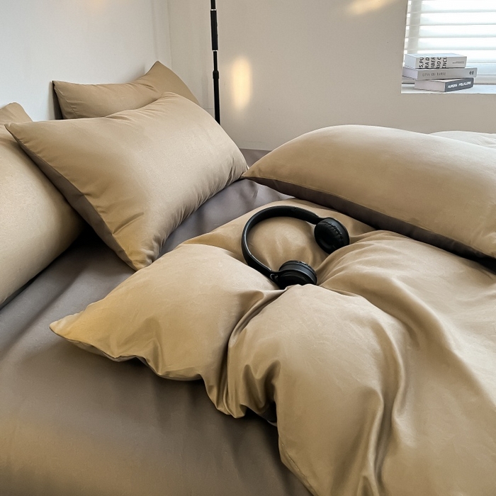 91家纺网 家纺一手货源 找家纺 友承家纺 2026新款四件套磨毛床单被套被罩简约纯色学生宿舍水洗棉3三件套床上用品4被套单件四季单独被罩 浅玉