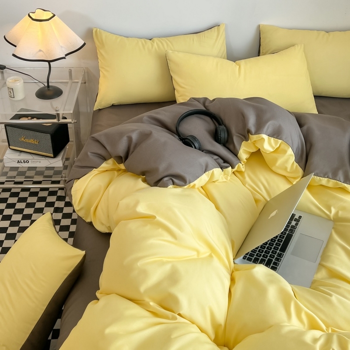 91家纺网 家纺一手货源 找家纺 友承家纺 2026新款四件套磨毛床单被套被罩简约纯色学生宿舍水洗棉3三件套床上用品4被套单件四季单独被罩 奶油黄