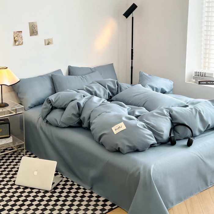 91家纺网 家纺一手货源 找家纺 友承家纺 2026新款四件套磨毛床单被套被罩简约纯色学生宿舍水洗棉3三件套床上用品4被套单件四季单独被罩 浅兰灰