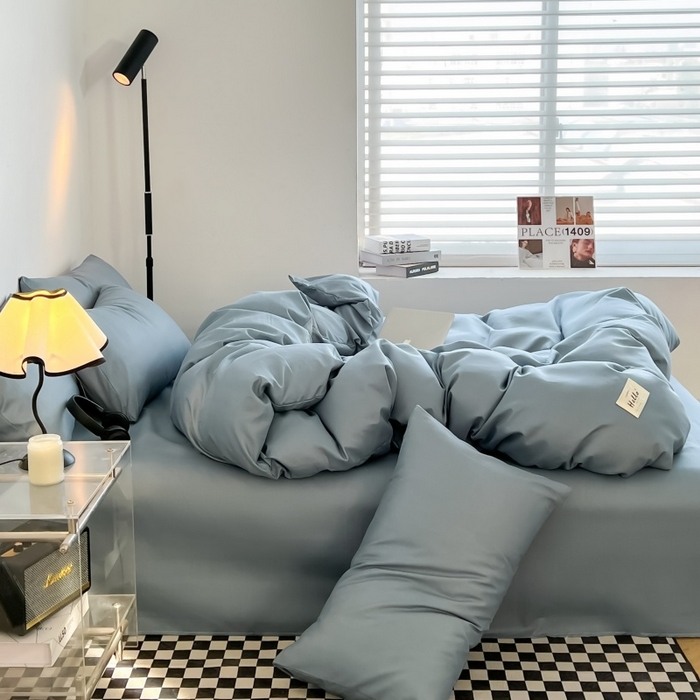 91家纺网 家纺一手货源 找家纺 友承家纺 2026新款四件套磨毛床单被套被罩简约纯色学生宿舍水洗棉3三件套床上用品4被套单件四季单独被罩 浅兰灰