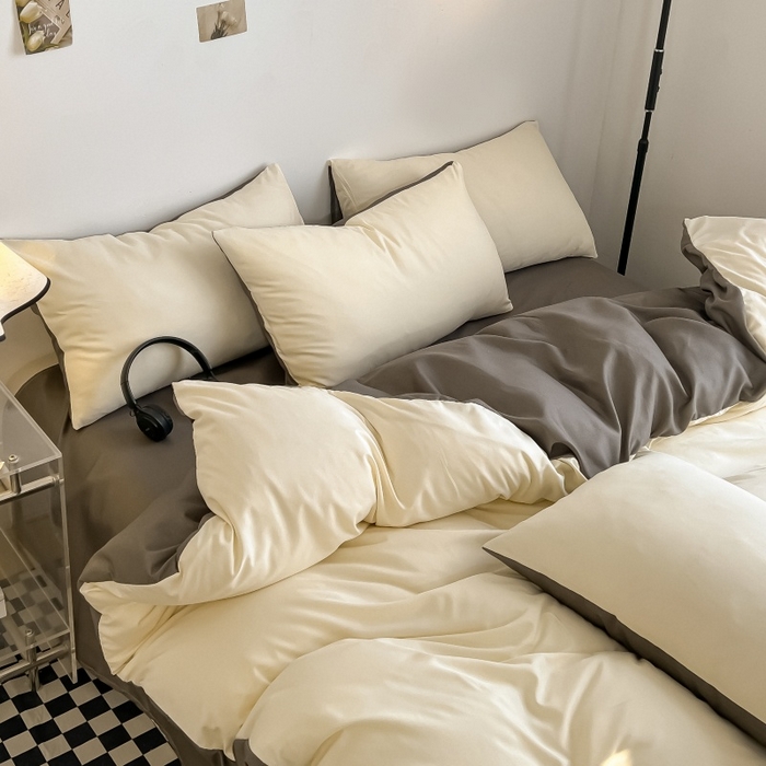 91家纺网 家纺一手货源 找家纺 友承家纺 2026新款四件套磨毛床单被套被罩简约纯色学生宿舍水洗棉3三件套床上用品4被套单件四季单独被罩 米黄