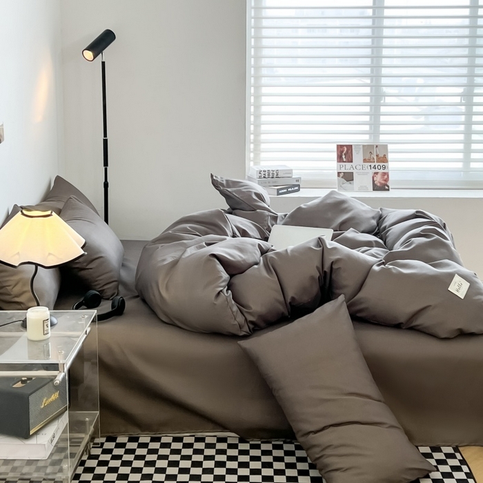 91家纺网 家纺一手货源 找家纺 友承家纺 2026新款四件套磨毛床单被套被罩简约纯色学生宿舍水洗棉3三件套床上用品4被套单件四季单独被罩 浅灰