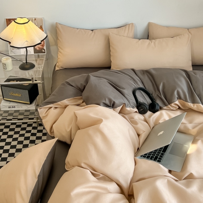 91家纺网 家纺一手货源 找家纺 友承家纺 2026新款四件套磨毛床单被套被罩简约纯色学生宿舍水洗棉3三件套床上用品4被套单件四季单独被罩 浅咖