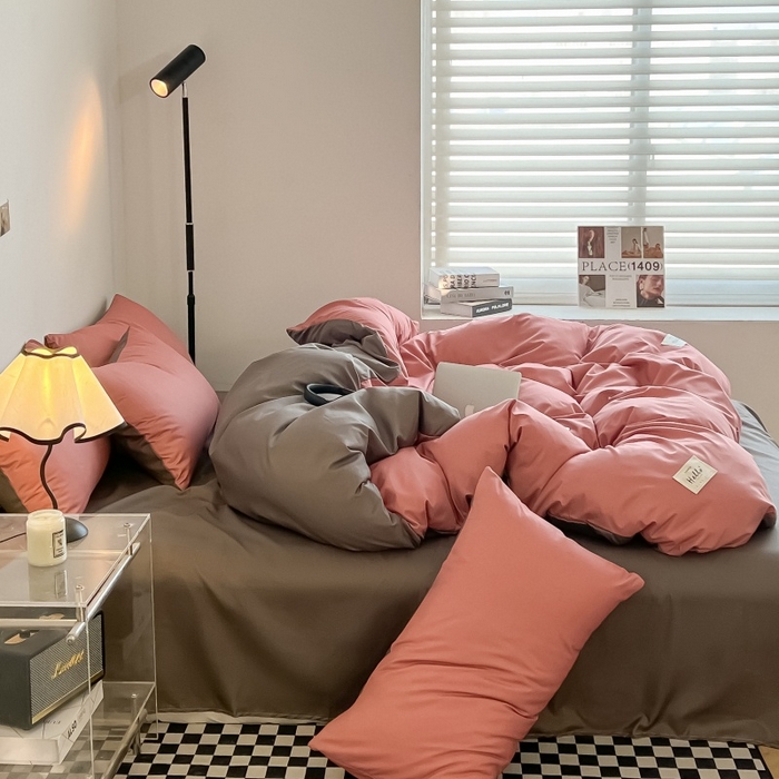 91家纺网 家纺一手货源 找家纺 友承家纺 2026新款四件套磨毛床单被套被罩简约纯色学生宿舍水洗棉3三件套床上用品4被套单件四季单独被罩 豆沙