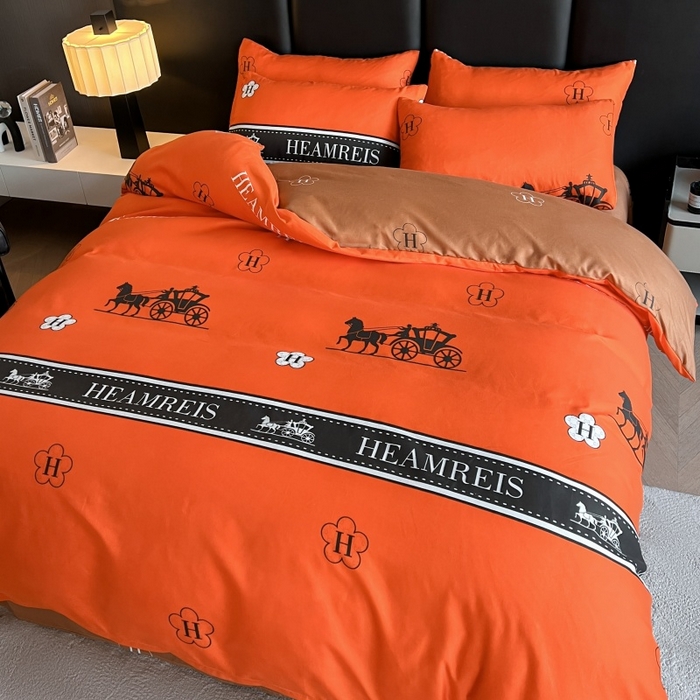 91家纺网 家纺一手货源 找家纺 友承家纺 2026新款床上用品加厚磨毛四件套春夏床单磨毛被套高级奢华宿舍三件套欧洲站 爱玛橙