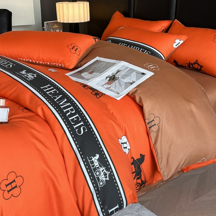 91家纺网 家纺一手货源 找家纺 友承家纺 2026新款床上用品加厚磨毛四件套春夏床单磨毛被套高级奢华宿舍三件套欧洲站 爱玛橙