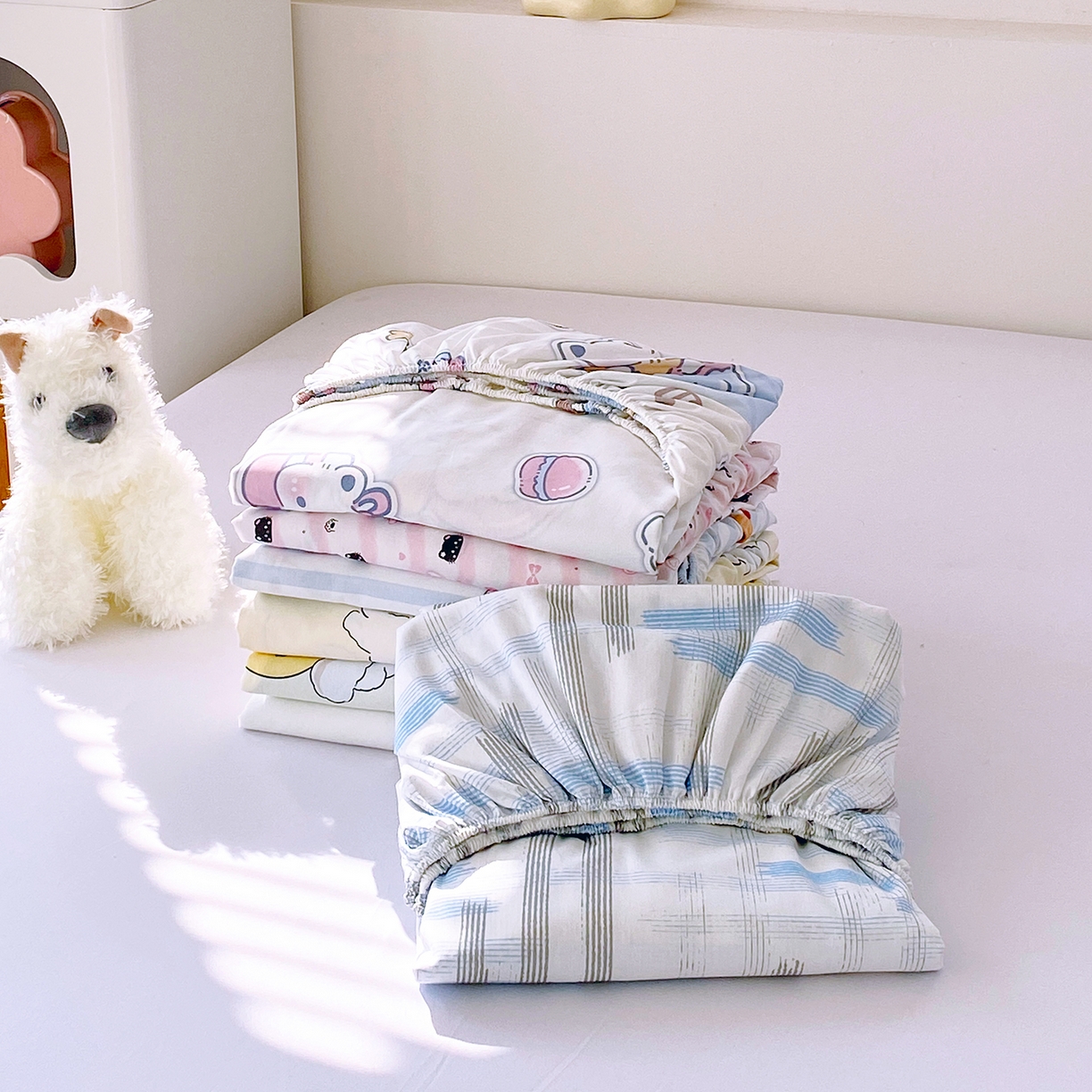 91家纺网 家纺一手货源 找家纺 小懒猪 2026新款全棉印花床笠 组合图仅供展示