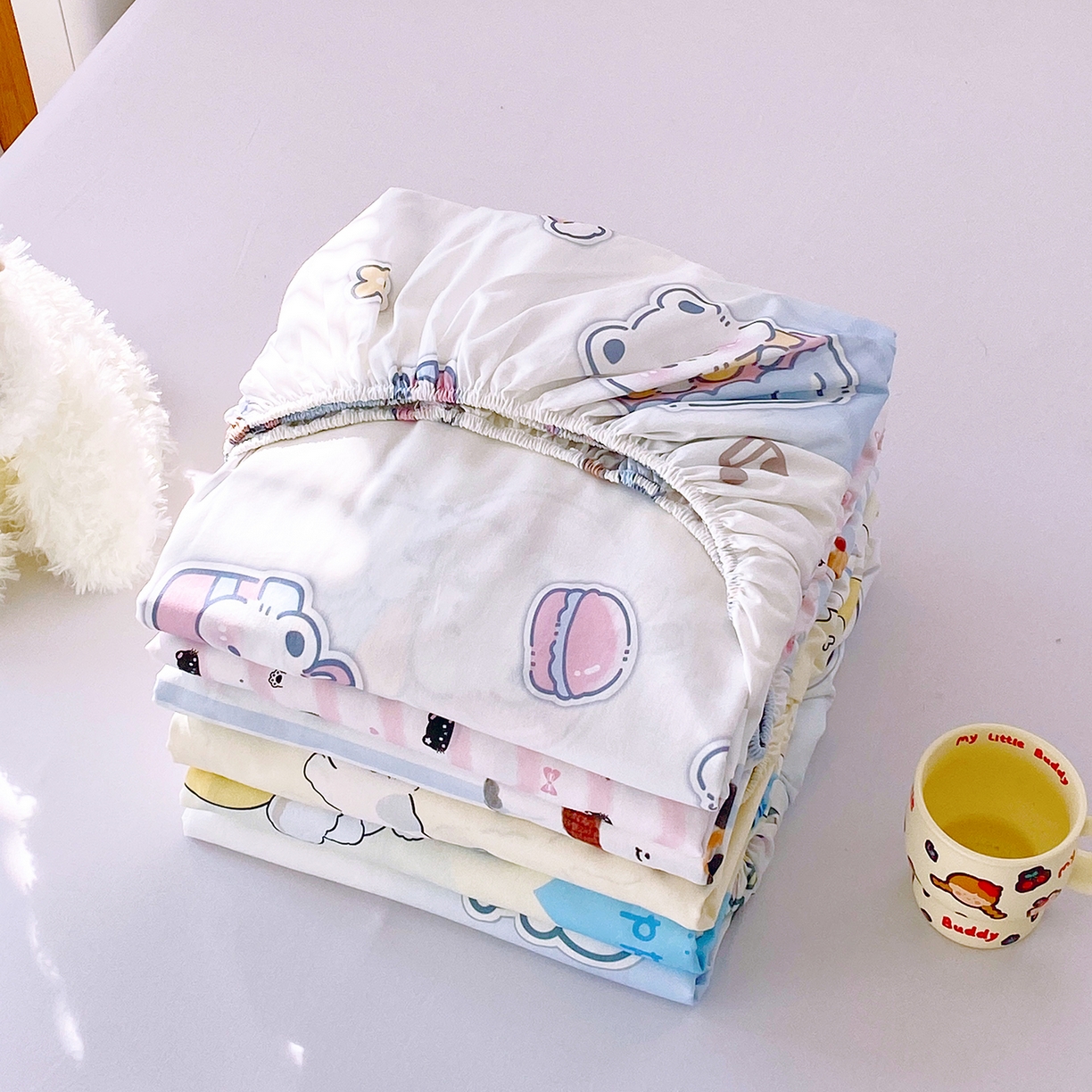 91家纺网 家纺一手货源 找家纺 小懒猪 2026新款全棉印花床笠 组合图仅供展示