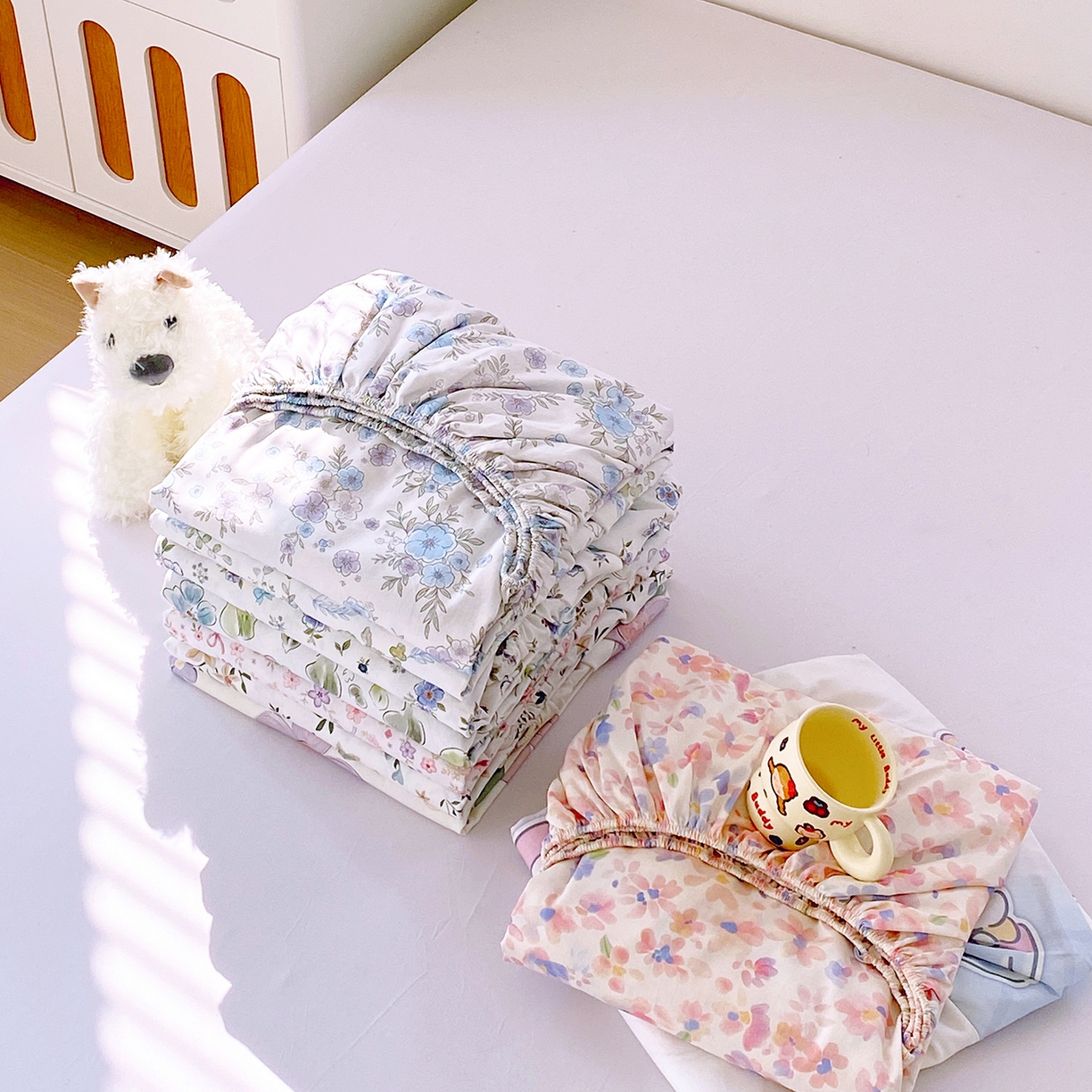 91家纺网 家纺一手货源 找家纺 小懒猪 2026新款全棉印花床笠 组合图仅供展示