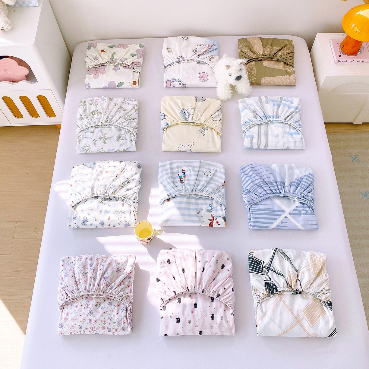 91家纺网 家纺一手货源 找家纺 小懒猪 2026新款全棉印花床笠 组合图仅供展示