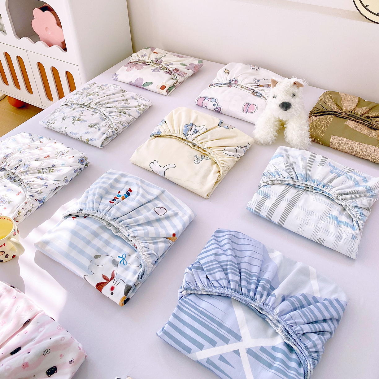 91家纺网 家纺一手货源 找家纺 小懒猪 2026新款全棉印花床笠 组合图仅供展示