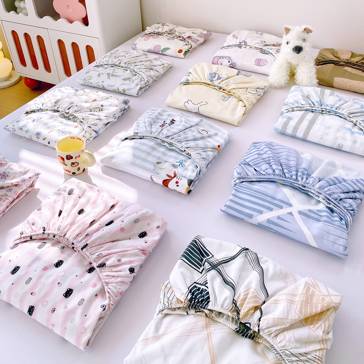 91家纺网 家纺一手货源 找家纺 小懒猪 2026新款全棉印花床笠 组合图仅供展示