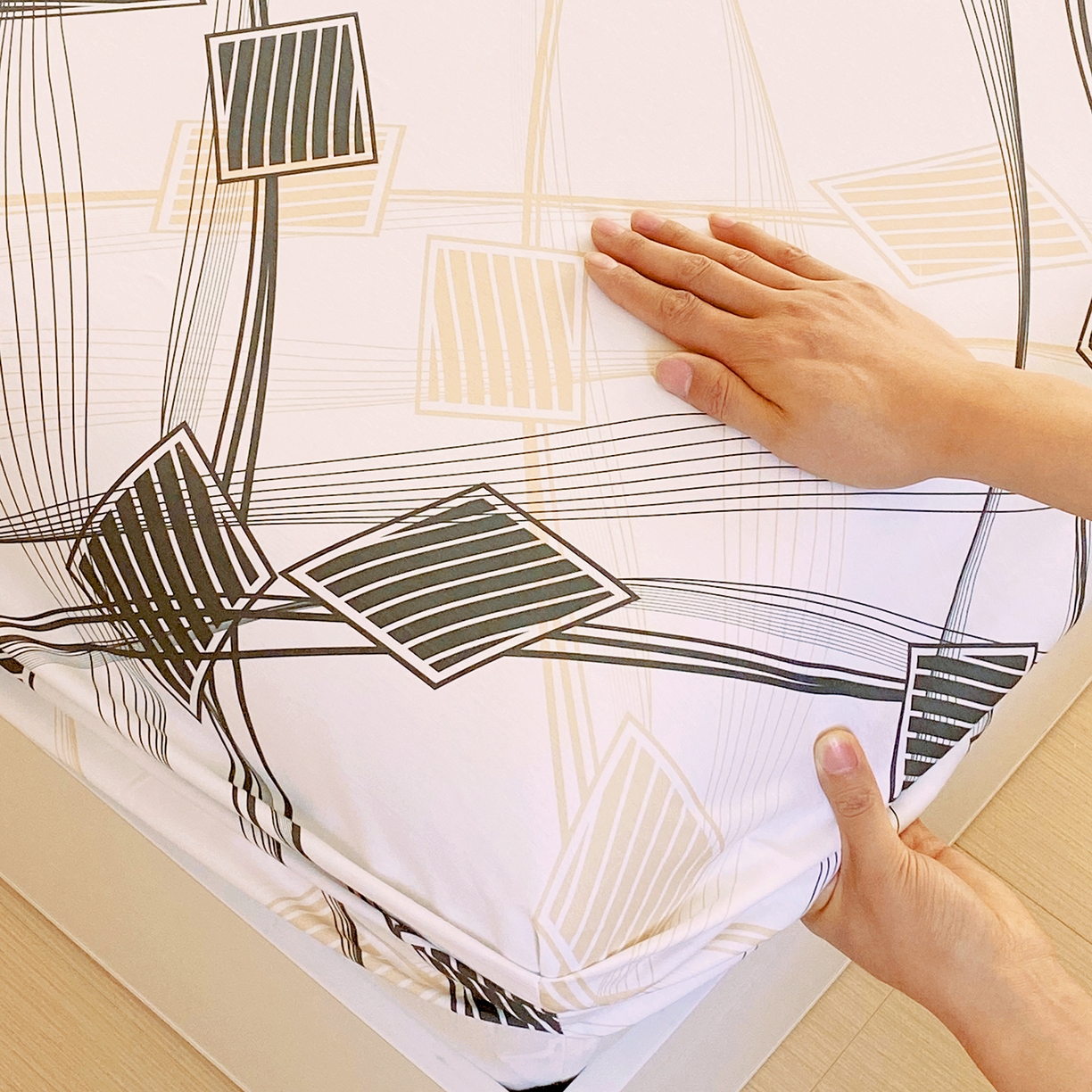 91家纺网 家纺一手货源 找家纺 小懒猪 2026新款全棉印花床笠 铂格纹