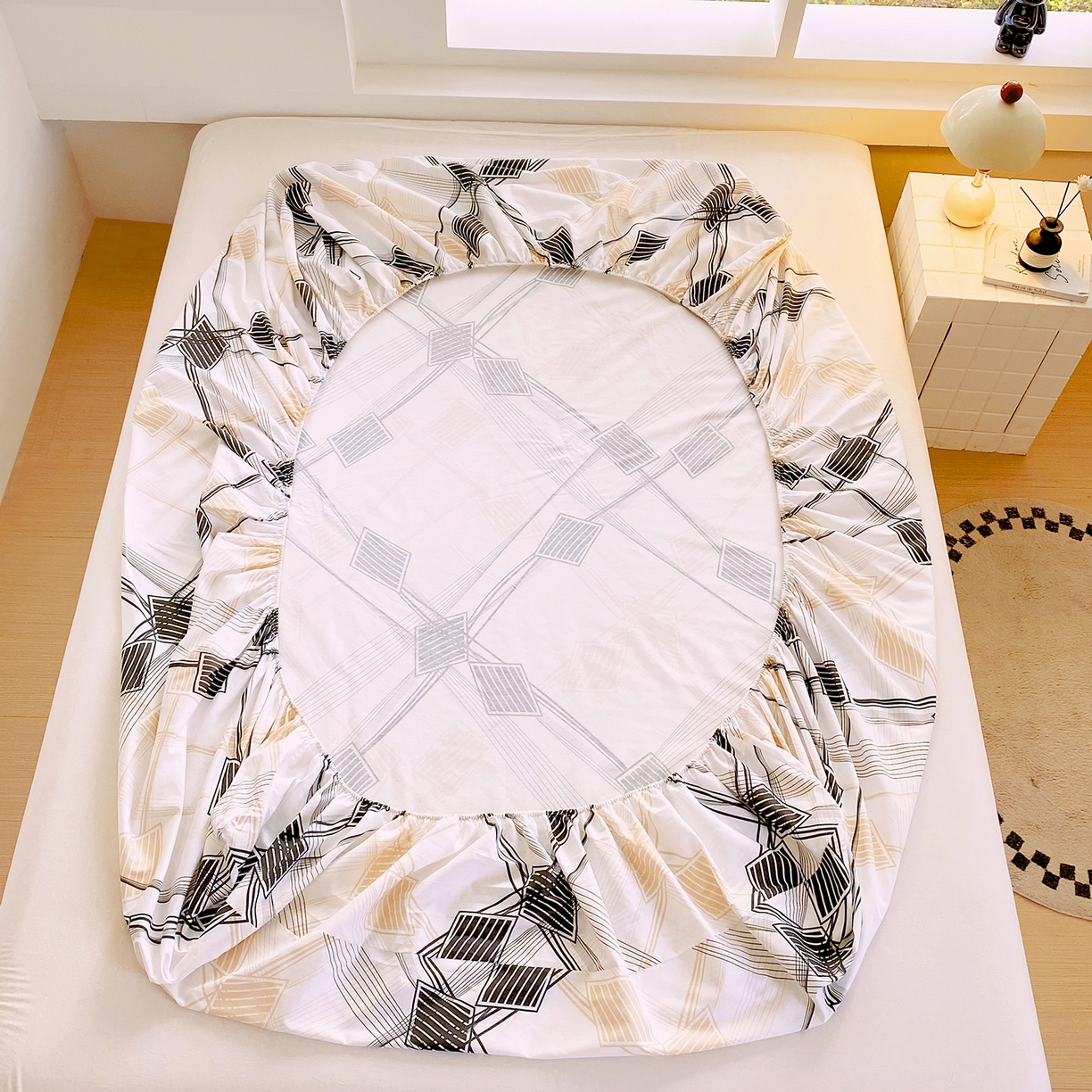 91家纺网 家纺一手货源 找家纺 小懒猪 2026新款全棉印花床笠 铂格纹