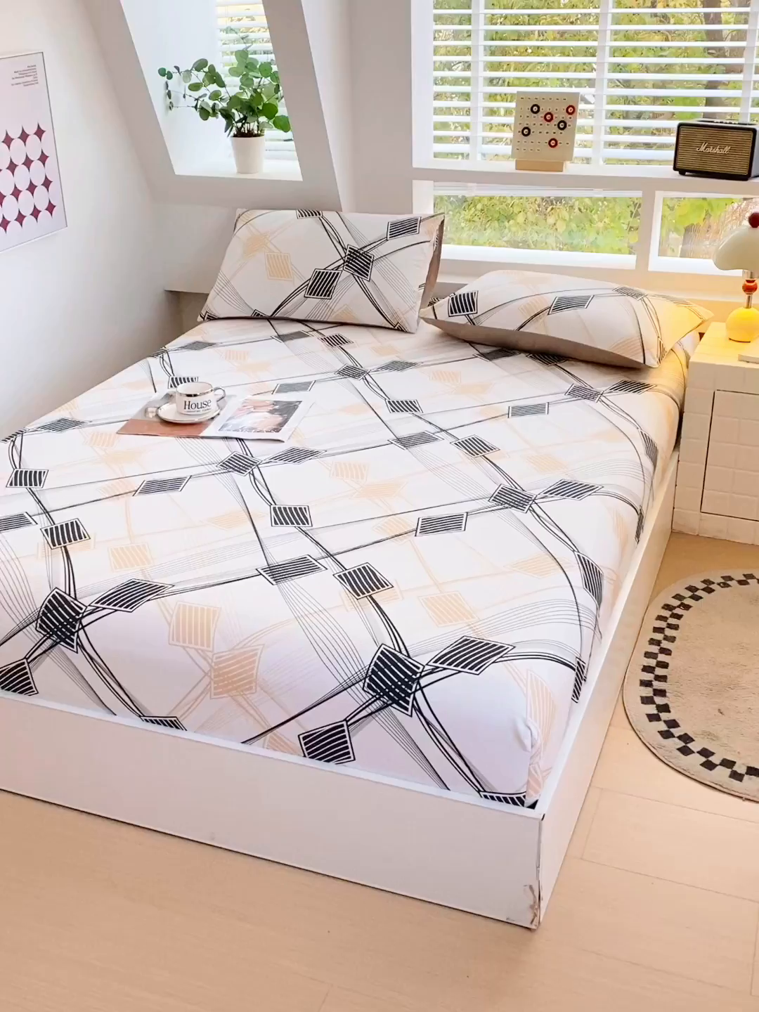 91家纺网 家纺一手货源 找家纺 小懒猪 2026新款全棉印花床笠 铂格纹