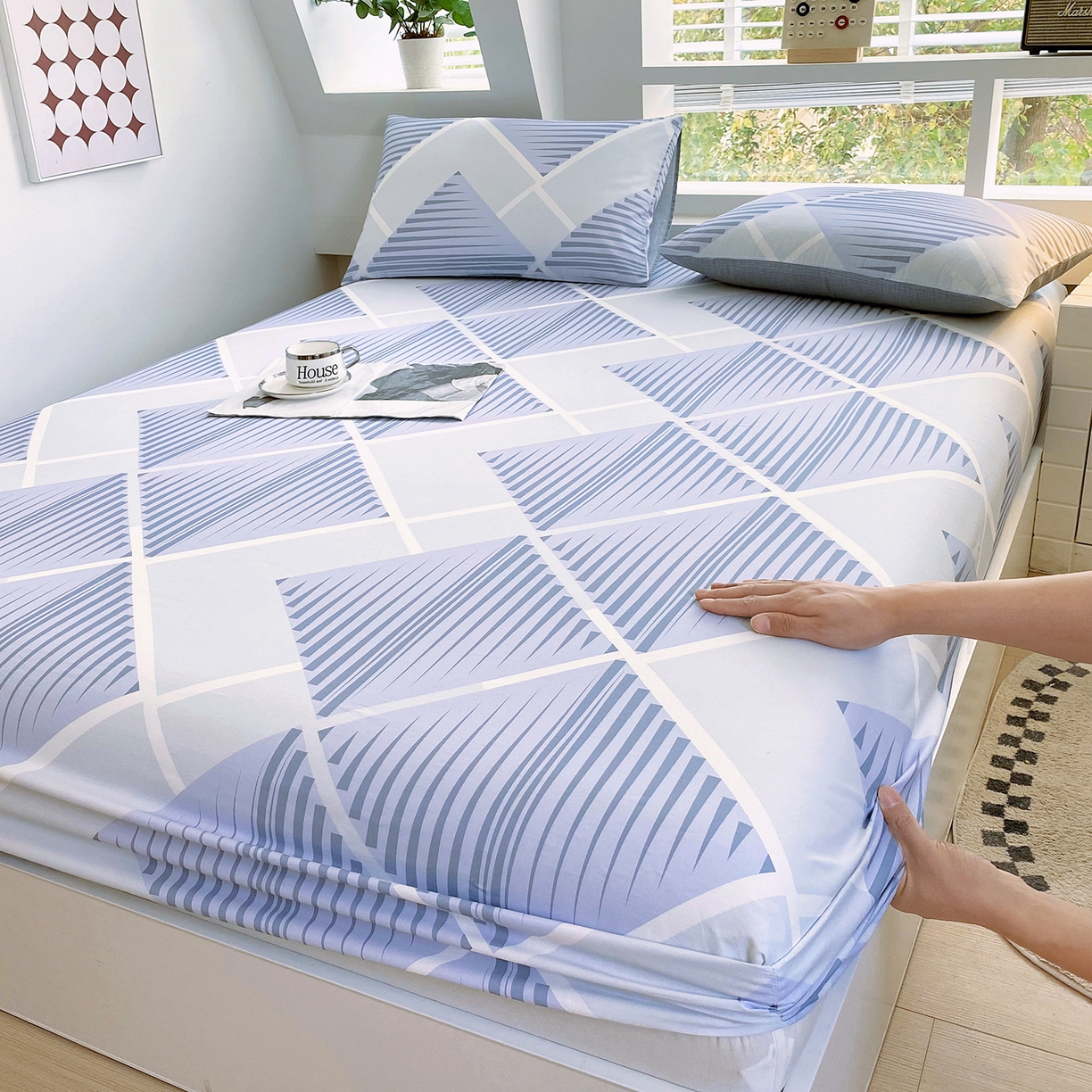 91家纺网 家纺一手货源 找家纺 小懒猪 2026新款全棉印花床笠 蓝灰格序