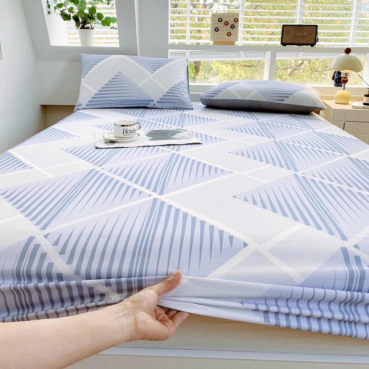 91家纺网 家纺一手货源 找家纺 小懒猪 2026新款全棉印花床笠 蓝灰格序